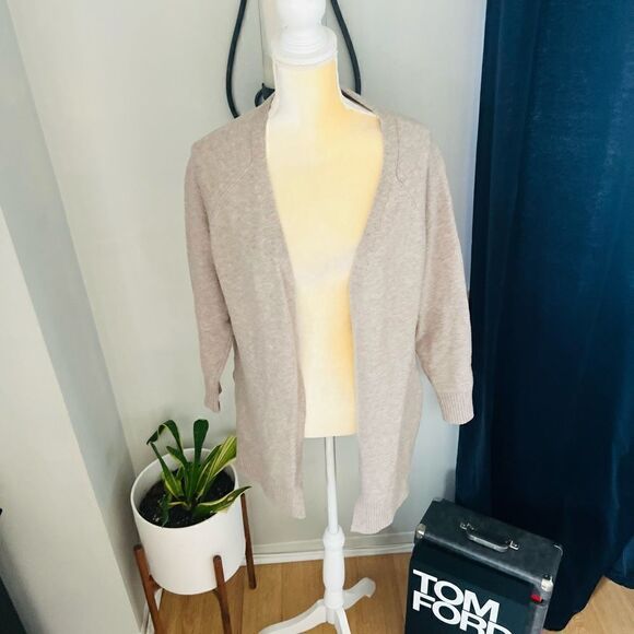 Sweet Romeo Skull Back Open Long Sleeve Cardigan Sweater, Tan/White, Medium - Picture 12 of 16